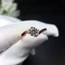 925 Sterling Silver Gold-Plated Ring Setting for 5x5mm Round Cubic Zirconia (CZ) &amp; Moissanite