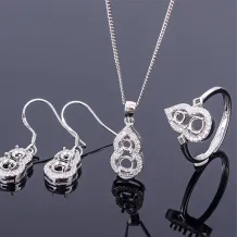 Sterling Silver Gourd Ring Setting for 3/4mm Round Jadeite/Gemstones