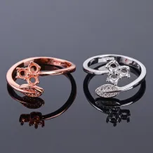 Trefoil Leaf Ring Setting 925 Silver Gold Plated for Round 3x3mm Gemstone
