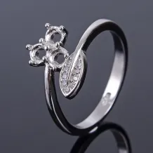 Trefoil Leaf Ring Setting 925 Silver Gold Plated for Round 3x3mm Gemstone