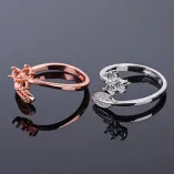 Trefoil Leaf Ring Setting 925 Silver Gold Plated for Round 3x3mm Gemstone