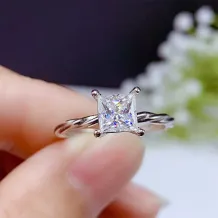 Twist Shank Ring Setting - S925 Sterling Silver Plated with 18K Gold for 6x6mm Square Moissanite/Colored Gemstones