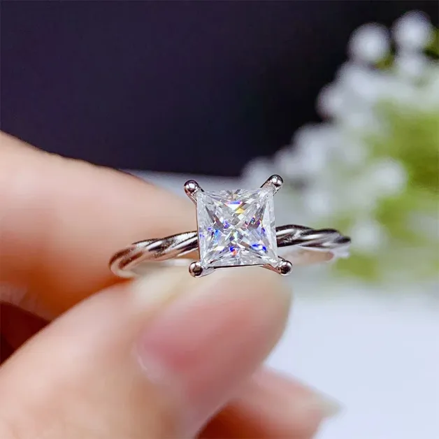 Twist Shank Ring Setting - S925 Sterling Silver Plated with 18K Gold for 6x6mm Square Moissanite/Colored Gemstones