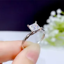 Twist Shank Ring Setting - S925 Sterling Silver Plated with 18K Gold for 6x6mm Square Moissanite/Colored Gemstones