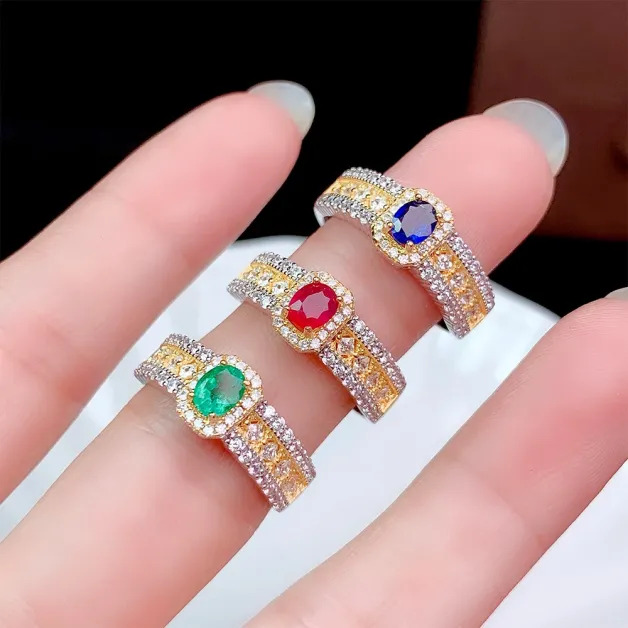 Two-Tone 18K Gold Plated Sterling Silver Ring Setting for Square 3x5mm & Oval 4x5mm Ruby/Sapphire
