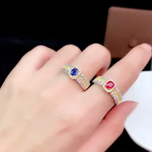 Two-Tone 18K Gold Plated Sterling Silver Ring Setting for Square 3x5mm &amp; Oval 4x5mm Ruby/Sapphire