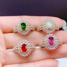 Two-Tone Gold-Plated Peacock Ring Setting For 5x7mm Oval Colored Gemstones 925 Silver