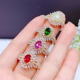 Two-Tone Gold-Plated Peacock Ring Setting For 5x7mm Oval Colored Gemstones 925 Silver