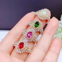 Two-Tone Gold-Plated Peacock Ring Setting For 5x7mm Oval Colored Gemstones 925 Silver