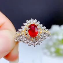 Two-Tone Gold-Plated Peacock Ring Setting For 5x7mm Oval Colored Gemstones 925 Silver