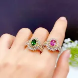 Two-Tone Gold-Plated Peacock Ring Setting For 5x7mm Oval Colored Gemstones 925 Silver