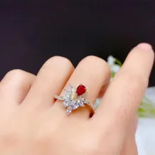 Two-Tone Gold-Plated Ring Setting For 4x6mm Pear-Shaped Colored Gemstones 925 Silver