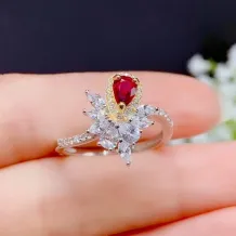 Two-Tone Gold-Plated Ring Setting For 4x6mm Pear-Shaped Colored Gemstones 925 Silver