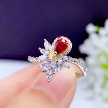 Two-Tone Gold-Plated Ring Setting For 4x6mm Pear-Shaped Colored Gemstones 925 Silver