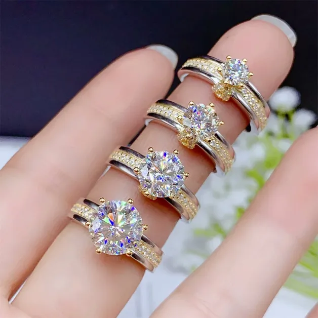 Two-Tone Gold-Plated Ring Settings For 5/6.5/8/9mm Round Moissanite 925 Silver