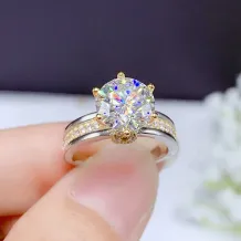 Two-Tone Gold-Plated Ring Settings For 5/6.5/8/9mm Round Moissanite 925 Silver