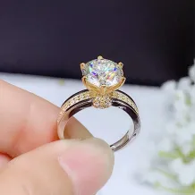 Two-Tone Gold-Plated Ring Settings For 5/6.5/8/9mm Round Moissanite 925 Silver