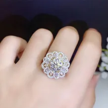 Two-Tone Gold Ring Setting For 8mm (2ct) Round Gems 925 Silver