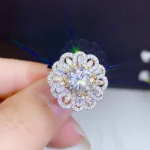 Two-Tone Gold Ring Setting For 8mm (2ct) Round Gems 925 Silver