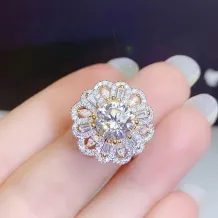 Two-Tone Gold Ring Setting For 8mm (2ct) Round Gems 925 Silver