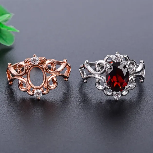Vintage Filigree Branch Design Gold-Plated Silver Ring Setting for 6x8/7x9mm Oval Jadeite/Colored Gemstones