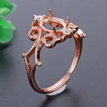 Vintage Filigree Branch Design Gold-Plated Silver Ring Setting for 6x8/7x9mm Oval Jadeite/Colored Gemstones