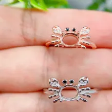 Whimsical Crab Ring Setting - 925 Sterling Silver 18k Gold Plated Mount For 5x7mm Oval Topaz Crystal