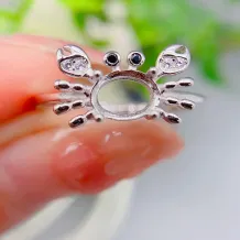 Whimsical Crab Ring Setting - 925 Sterling Silver 18k Gold Plated Mount For 5x7mm Oval Topaz Crystal