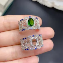 Wide Band 18K Gold Plated S925 Silver Ring Setting For Oval 6x8mm Colored Gemstone Mount