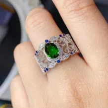 Wide Band 18K Gold Plated S925 Silver Ring Setting For Oval 6x8mm Colored Gemstone Mount