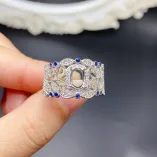 Wide Band 18K Gold Plated S925 Silver Ring Setting For Oval 6x8mm Colored Gemstone Mount