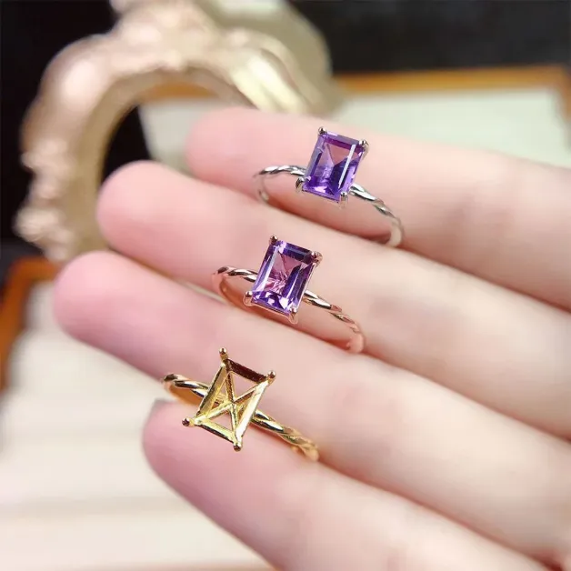 ​Twist Shank Ring Setting - S925 Sterling Silver Plated with 18K Gold for 5x7mm Square Colored Gemstones