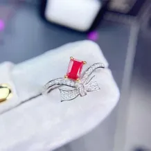 18K Dual-Tone S925 Silver Bow Ring Setting for 4x6mm Square Ruby/Tourmaline