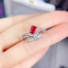 18K Dual-Tone S925 Silver Bow Ring Setting for 4x6mm Square Ruby/Tourmaline