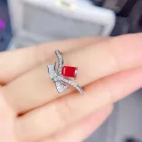 18K Dual-Tone S925 Silver Bow Ring Setting for 4x6mm Square Ruby/Tourmaline