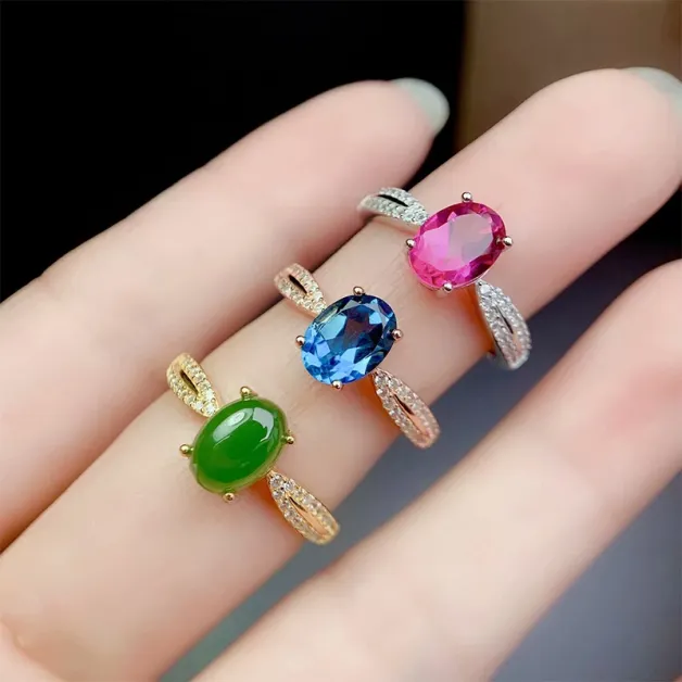 18K Gold Plated 925 Silver Ring Setting for 6x8mm Oval Opal/Topaz DIY