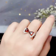 18K Gold Plated S925 Silver Bow Ring Setting for 6x6mm Triangle Topaz/Garnet