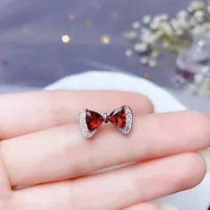 18K Gold Plated S925 Silver Bow Ring Setting for 6x6mm Triangle Topaz/Garnet