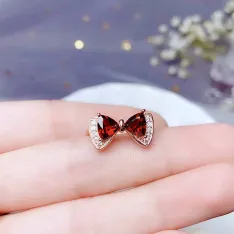 18K Gold Plated S925 Silver Bow Ring Setting for 6x6mm Triangle Topaz/Garnet