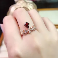 18K Gold Plated S925 Silver Crown Ring Setting for 5x7mm Pear Topaz/Ruby