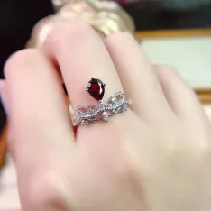 18K Gold Plated S925 Silver Crown Ring Setting for 5x7mm Pear Topaz/Ruby