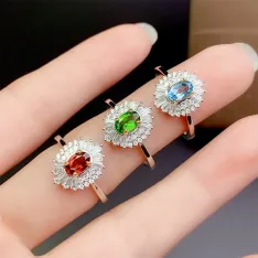 18K Gold Plated S925 Silver Ring Setting for 4x6mm Oval Gemstones DIY