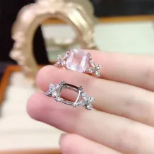 18K Gold Plated S925 Silver Ring Setting for 8x8mm Square Crystal/Topaz