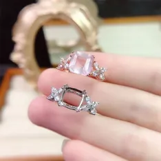 18K Gold Plated S925 Silver Ring Setting for 8x8mm Square Crystal/Topaz