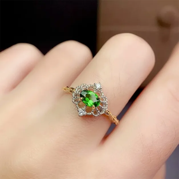 Adjustable S925 Silver Ring Setting 4x6mm Oval Gemstones with Lace Dual-Tone Plating