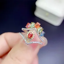 S925 18K Dual-Tone Adjustable Ring Setting 6 3x4mm Oval Ruby/Sapphire/Emerald