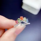 S925 18K Dual-Tone Adjustable Ring Setting 6 3x4mm Oval Ruby/Sapphire/Emerald