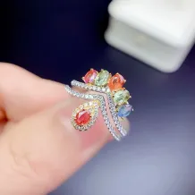 S925 18K Dual-Tone Adjustable Ring Setting 6 3x4mm Oval Ruby/Sapphire/Emerald