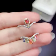 S925 18K Dual-Tone Adjustable Ring Setting 6 3x4mm Oval Ruby/Sapphire/Emerald