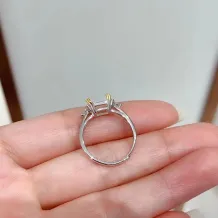 S925 18K Dual-Tone Gold Jewelry Set Adjustable Ring &amp; Pendant for 8x8mm Square Gemstone/Jade